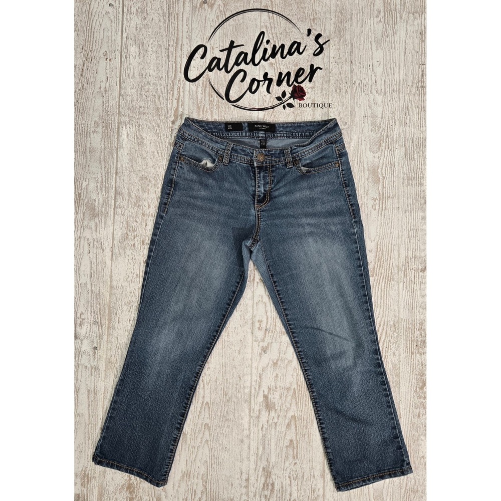 Nine West Jeans Women Y2K Boho Capri Medium Wash Embellished Denim Y2K Size 8